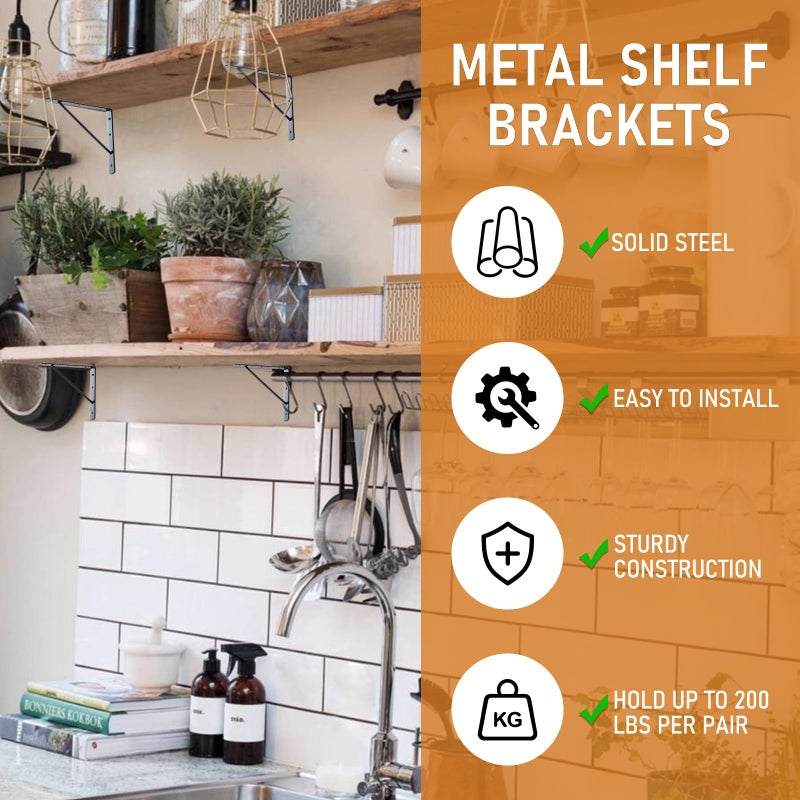 HOME MASTER HARDWARE 10 x 8 in Shelf Brackets, 90 Degree Triangle Wall Mount Angle L Bracket for Floating Shelves, Metal Support w/ Screws, 10 Pack Black - Image 4